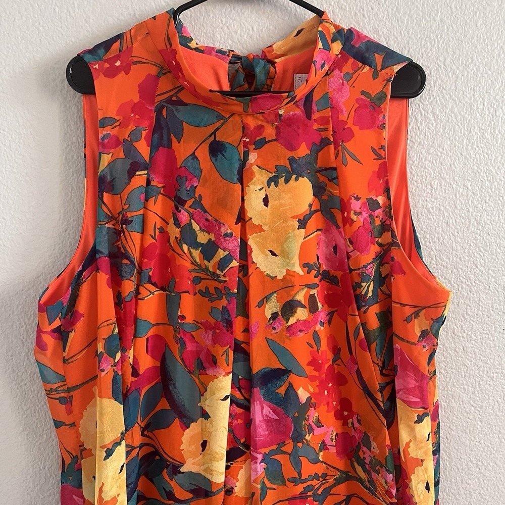 Robbie Bee 22W Swing Trapeze Dress Floral Tie Neck Resort Vacation Cruise Wear - Picture 2 of 7